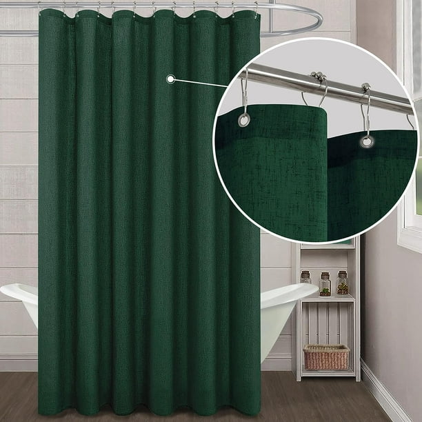 Hunter Green Shower Curtains for Bathroom Decor,Washbale Linen Fabric Boho Shower Curtain Sets