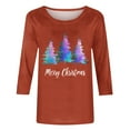 thumbnail image 4 of asdoklhq Christmas Plus Size Sweaters for Women's Christmas Printed Round Neck 3/4 Sleeve T-shirt Loose Top Long Sleeve Round Neck Top/Shirt Coffee 2X, 4 of 5