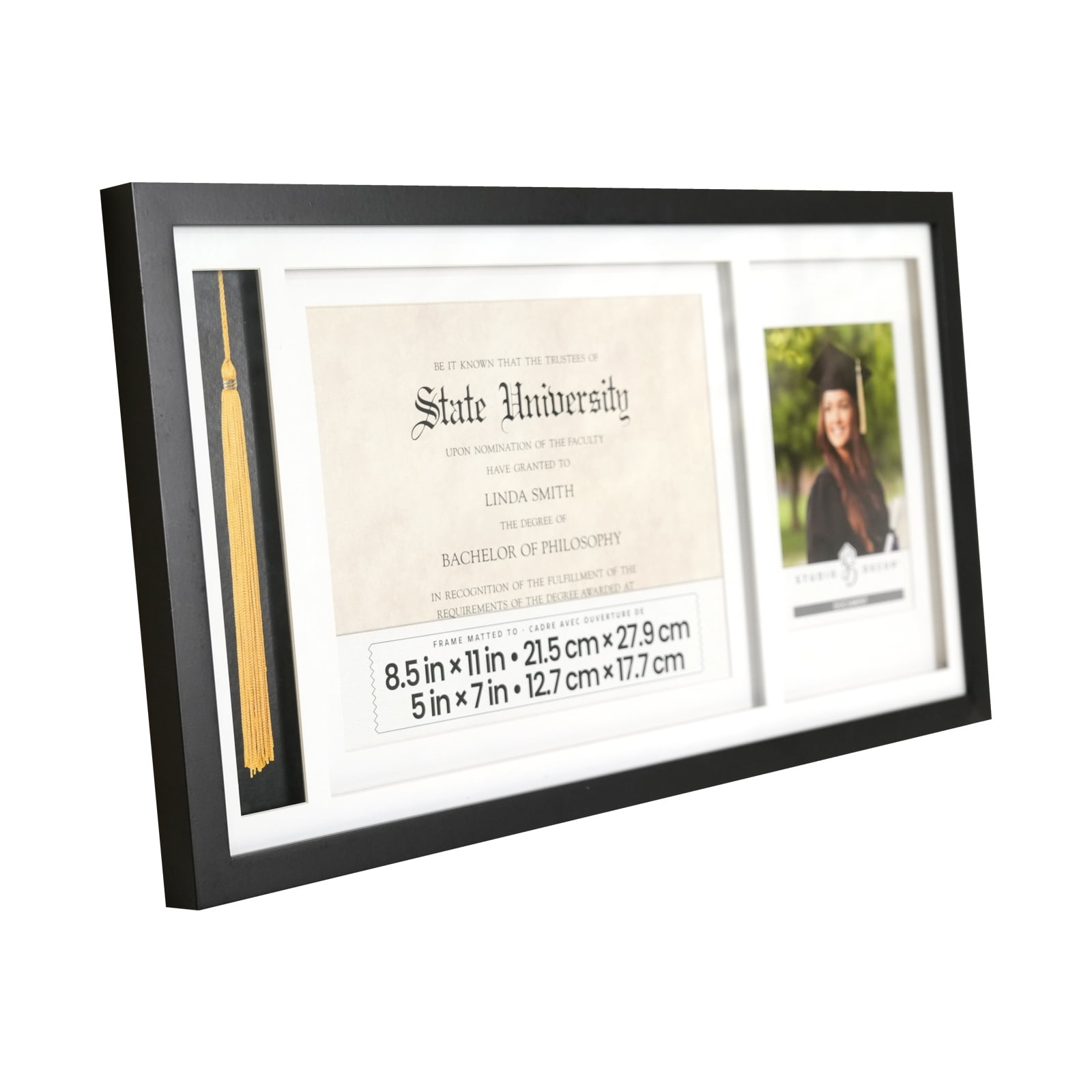 Black Graduation Certification & Tassel Frames by Studio Decor – Holds 5" x 7" Photo - 8.5" x 11" Document - and 1 Standard Tassel - White Mat - Wall Mount with Turn Button - 6 Pack