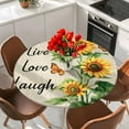 thumbnail image 2 of Sunflower Round Tablecloth 45-54 Inch Round Fitted Table Cloth with Elastic Edge, Watercolor Summer Botanical Butterfly Waterproof Table Cover Protector for Outdoor Picnic Party Dining, 2 of 6
