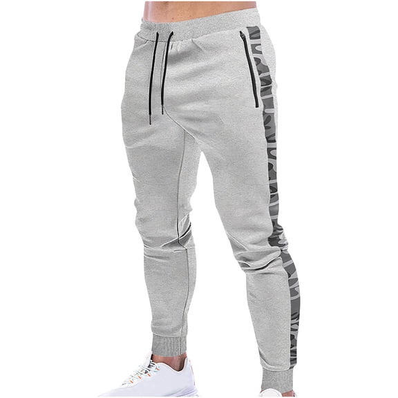 Wyongtao Men's Sweatpants with Zipper Pockets Tapered Joggers for Men Color-Blocking Athletic Pants for Workout, Jogging, Running,Gray XL