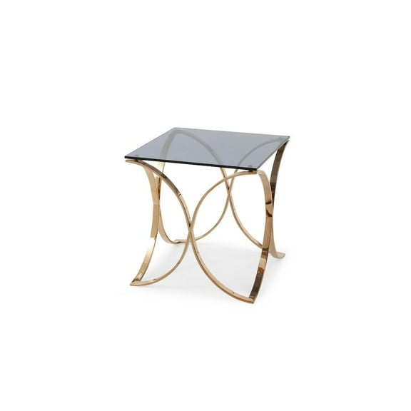 Modrest Reklaw Modern Glass & Stainless Steel End Table in Rose Gold