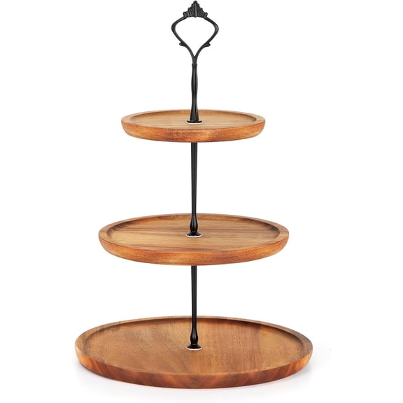 JINGIHE Cupcake Stand Wooden Cake Plate Cake Stand Holder Tower Serving Stand with Metal Handle, for Birthday Afternoon Tea Party Wedding 3 Floors