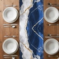 thumbnail image 4 of Marble Navy Blue Table Runner 120 Inches Long,Abstract Gold White Brick Stone Motif Cotton Linen Table Runners Dresser Scarves,Decorative Tabletop Scarf Furniture Cover for Home Dinner Party 13"x120", 4 of 8