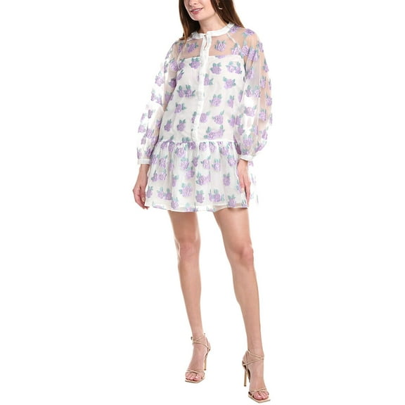 English Factory womens Floral Organza Shirtdress, s, White