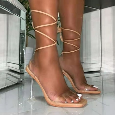 

Sandals Summer Fashion Large Size Transparent Heel Cross Strap High Heels Sandals