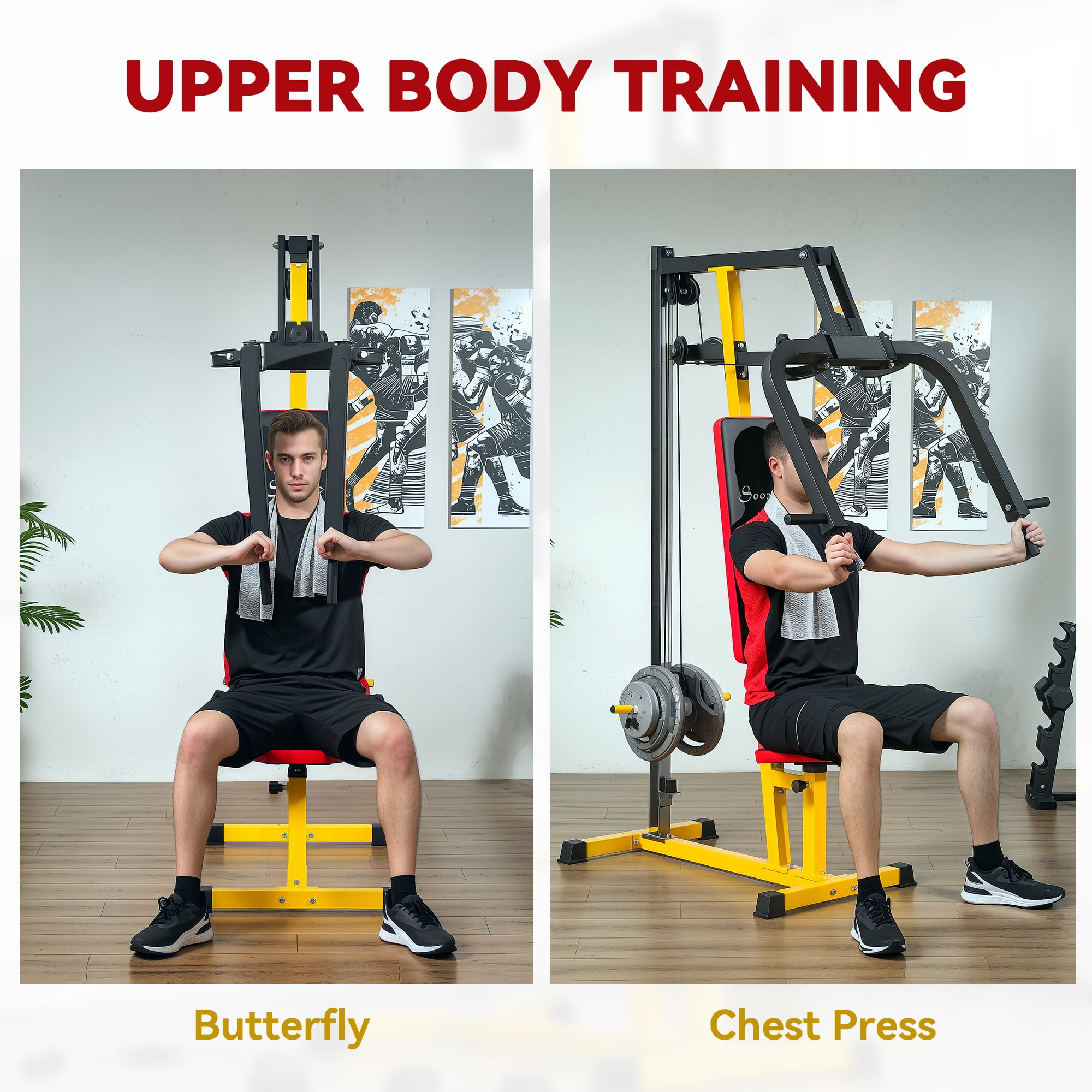 Soozier Chest Fly Chest Press Machine for Back, Pectoral, Rear Deltoid and Shoulder Training, Yellow