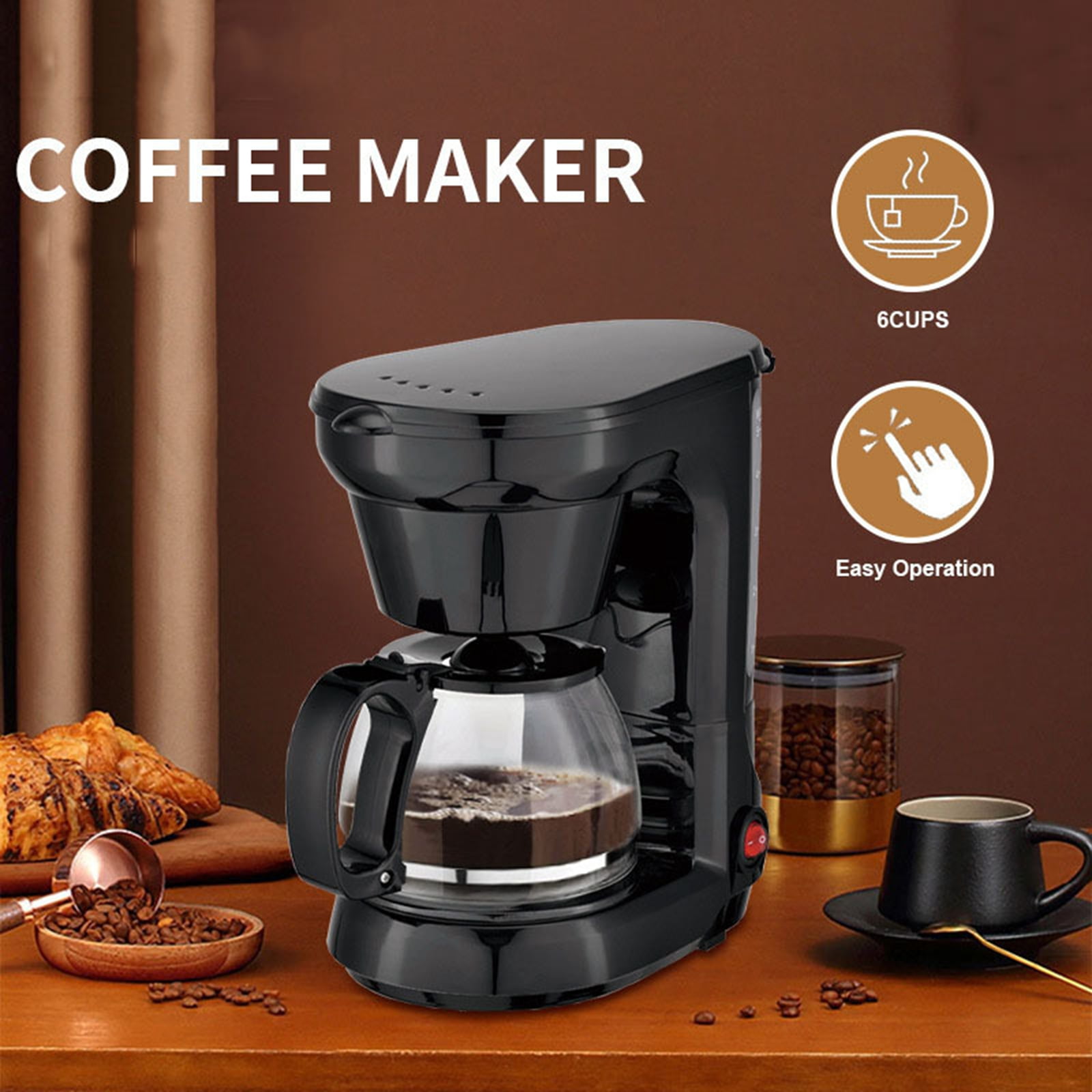 Djiypn Black Coffee Maker, 750ML Drip Coffee Maker, Coffee Pot Machine for Home and Office