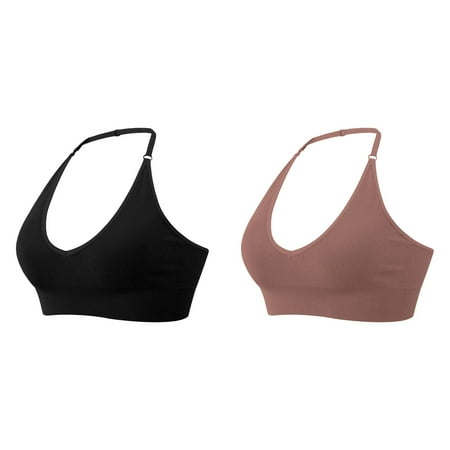 Kcodviy 2 Pcs Women s Halterneck Sports Bra Women Bras Wireless Backless Deep V Neck Small Sports Bras for Women Sports Bustier Padded Gym Push Up Bra Womens Backless Adjustable Straps
