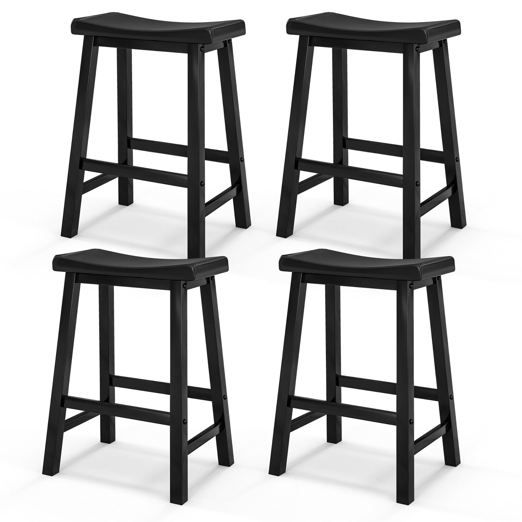 Gymax Set of 4 Saddle Bar Stools Counter Height Dining Chairs w/ Wooden Legs Black