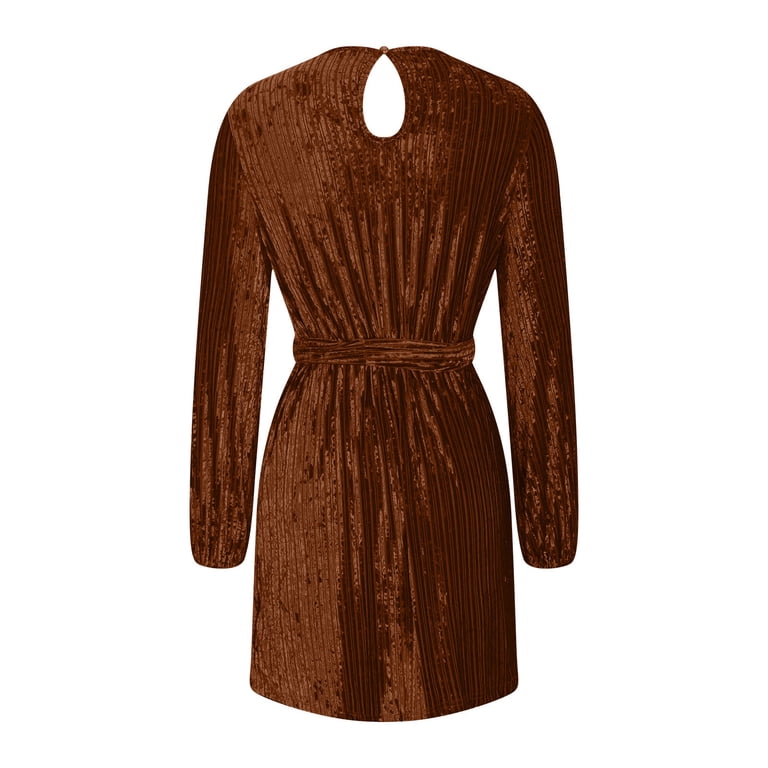 knee length dresses for ladies MARAYA Golden Rhinestone Mesh Long Sleeve Mini Dress With Slip dress –  THEIDEACRAFTS: Feather Dress | Elegant & Sexy Dress main image 0
