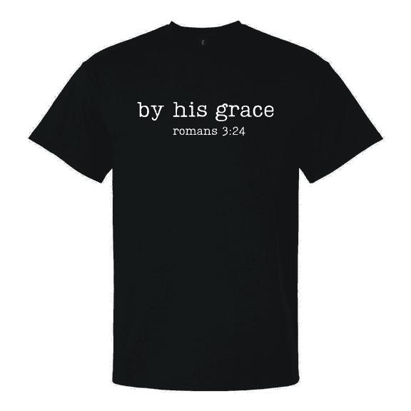 Trenz Shirt Company Men’s Christian T-Shirt - “By His Grace” Romans 3:24 Graphic Tee, Faith-Based Bible Verse Design-Black-5X-Large