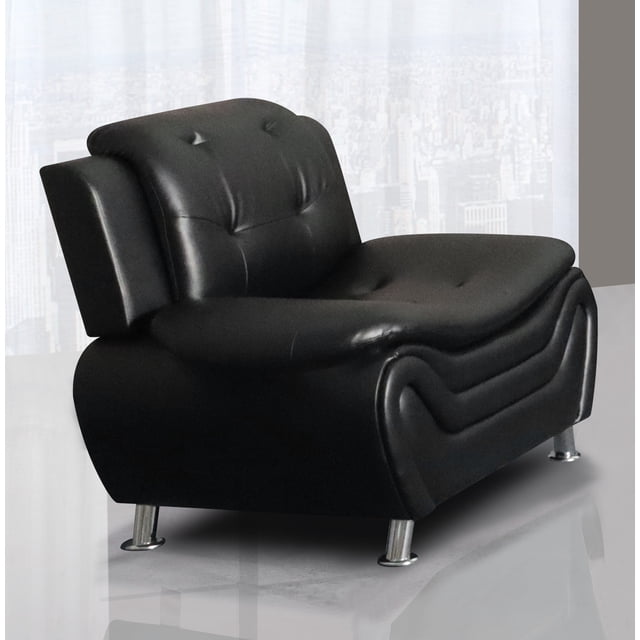 ViscoLogic Grandeur Luxury Pillow Top Tufted Premium Faux Leather Sofa/ Couch, Loveseat & Armchair For Home Office Living Room (Black)
