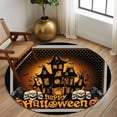 thumbnail image 2 of Round Rug 7Ft Washable Non-Slip, Happy Halloween Circle Area Rugs for Living Room Bedroom, Orange Scary Black Castle Skull Birds Indoor Floor Mats Carpet Runner for Home Decor Aesthetic, 2 of 8