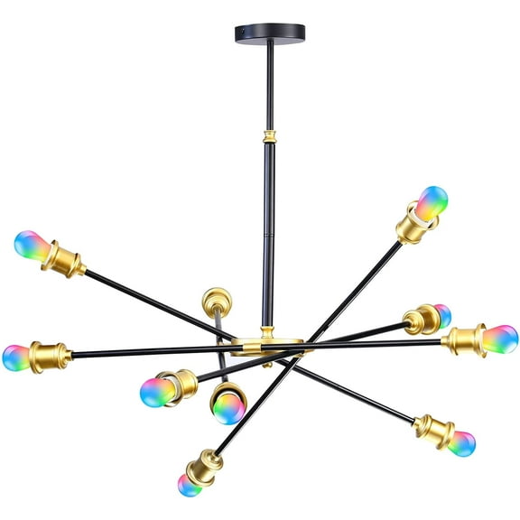 Sputnik Ceiling Light, 10-Lights Sputnik Chandelier with 3 Spare Rod and Universal Joints, for Living Room Bedroom Kitchen