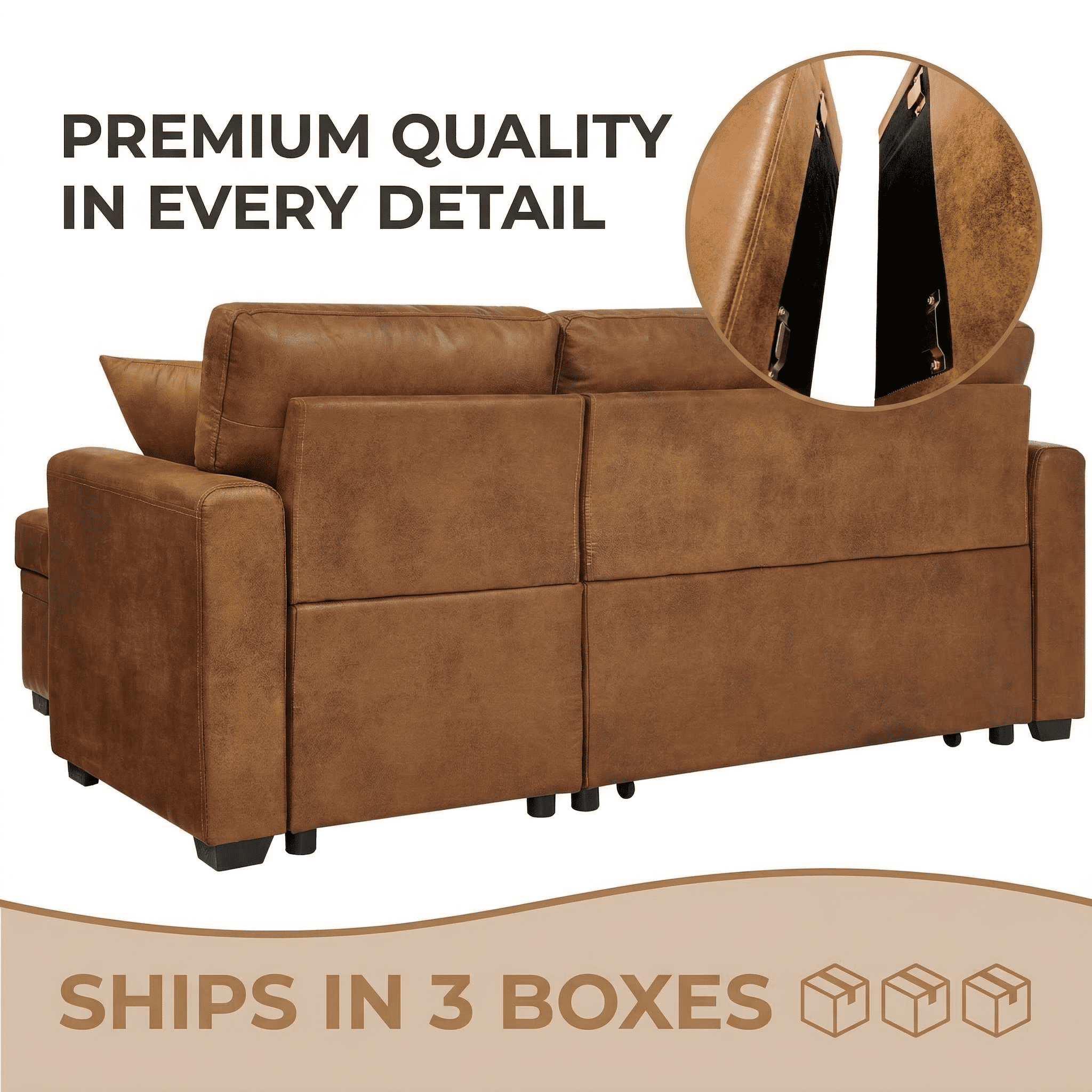 TIRAMISUBEST 77" Convertible Sectional Sleeper Sofa with Reversible Storage Chaise & Pull-Out Bed