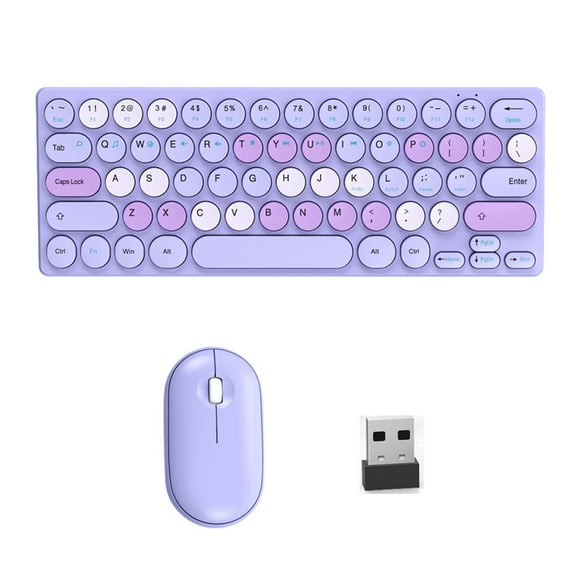 Retro Round Keycap Wireless Keyboards Bundles 2.40G Silents Button Long For Home Office Setups
