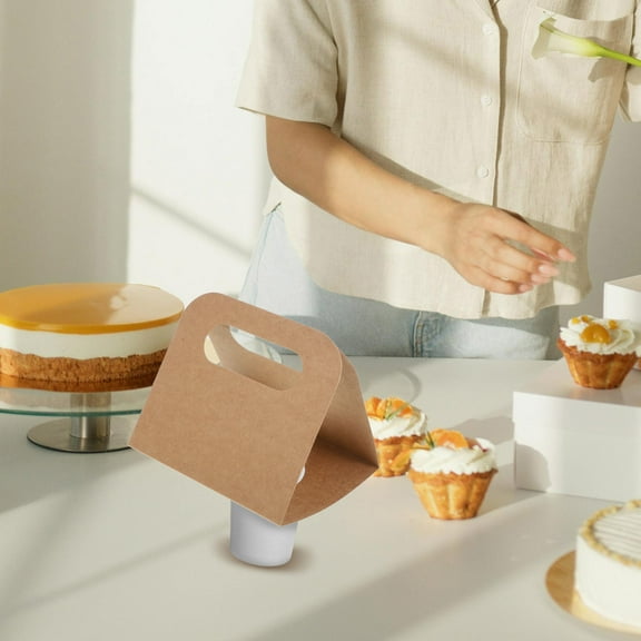 WHAMVOX 10pcs Cup Disposable Beverage Carrier With Handle Coffee Cup Tray Kraft Paperboard Single Container For Hot Or Cold Drinks Coffee Holder Food Take Out Packaging
