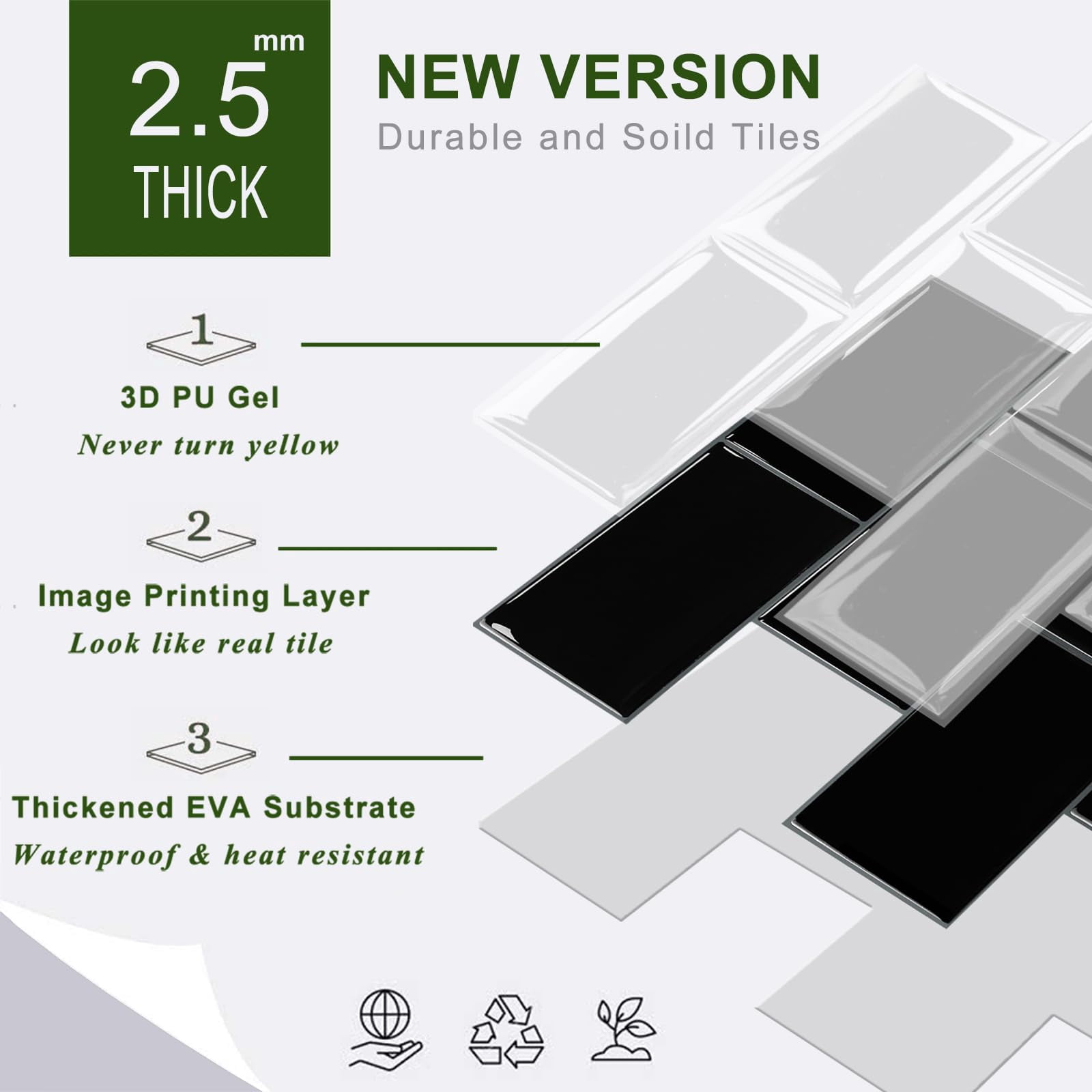 10-sheet Backsplash Peel And Stick Subway Tile  Black Self Adhesive Vinyl Wall Tiles On For Kitchen Bathroom(thicker Design)