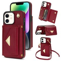 ELEHOLD for iPhone 11 Case Premium Leather Wallet with Back Organ Card Holders Kickstand Function Crossbody Shoulder Strap Luxury Shockproof Women Purse Cover ,red