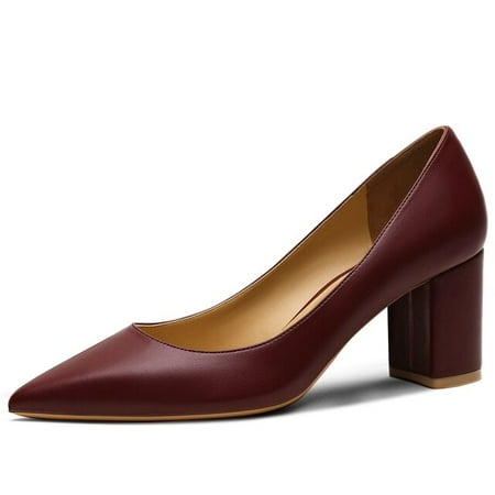 

YCNYCHCHY 2022 New Thick Heel Ladies Pumps Genuine Leather Pointed Toe Comfortable Square High Heels Party Handmade Shoes For Women