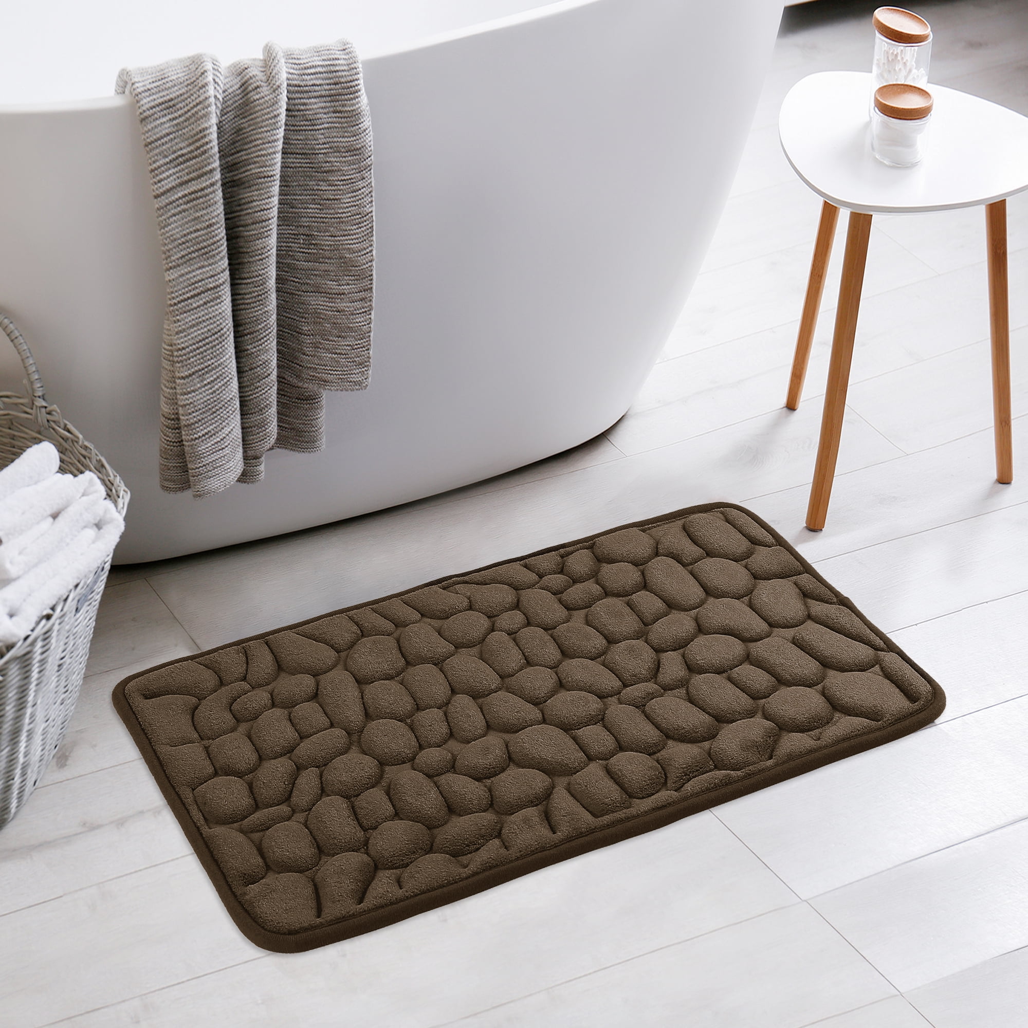 Unique Bargains Memory Foam Soft Bath Mat Quick Dry Bath Carpet Rug Brown 16"x24"