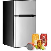 Compact Refrigerator with Freezer 3.2 Cu.Ft, 2 Door Mini Fridge with Reversible Doors, Adjustable Temperature & Removable Glass Shelves, Dorm Fridge for Home Office Apartment Kitchen Bedroom, Grey