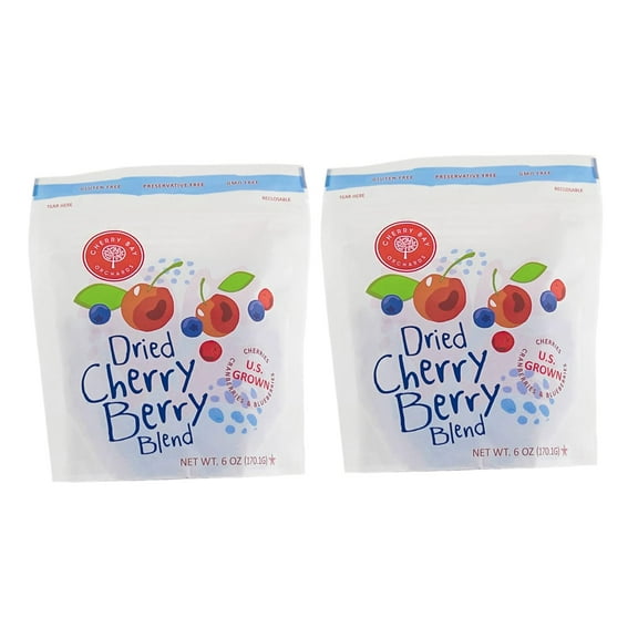 Cherry Bay Orchards Dried Mixed Fruit Blend (Cherries, Blueberries, Cranberries) - 2 Pack - 100% Domestic, Natural, Kosher Certified, Gluten-Free, and GMO Free - Packed in a Resealable Pouch