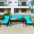 thumbnail image 6 of EUROCO 6PCS Rattan Sectional Sofa Set,Outdoor Conversation Set,All-Weather Wicker with 5 Pillows,Removable  Cushions & Tempered Glass  Coffee Table, Furniture Couch Set for Patio Deck Garden Pool, 6 of 9