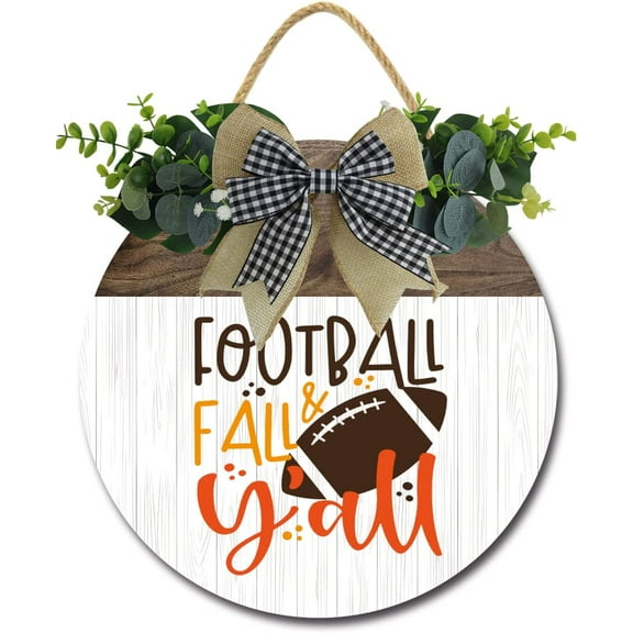 Eveokoki 12" Football Decoration Sign Football Door Sign for Party Decoration Yard，Rustic Wooden Hanging Football Wreaths for Home Wall Decor Gift Outdoor Indoor