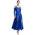 thumbnail image 4 of RUNQHUI Robe de Danse de Salon pour Femmes avec Strass, Robe de Compétition Moderne Professionnelle Valse Tango Bleue TP, 4 of 7