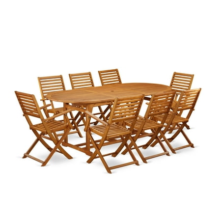 East West Furniture Wooden Patio Set Natural Oil BSBS9CANA East West Furniture Wooden Patio Set Natural Oil BSBS9CANA