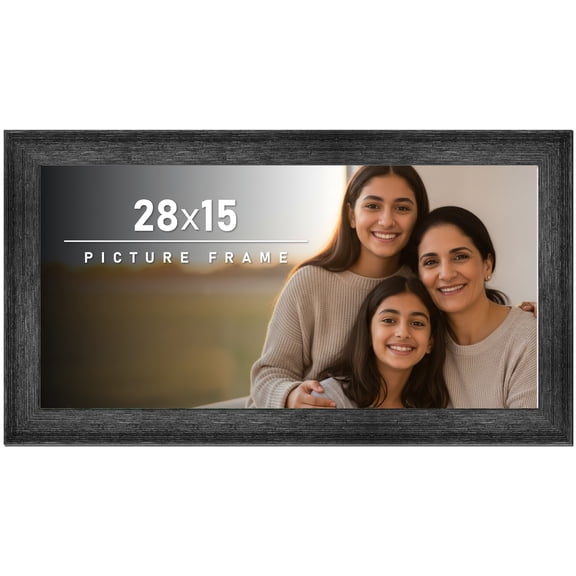 28x15 Frame Black Rustic Barnwood Solid Wood Picture Frame | 1.5 Inch Moulding Width | Includes UV