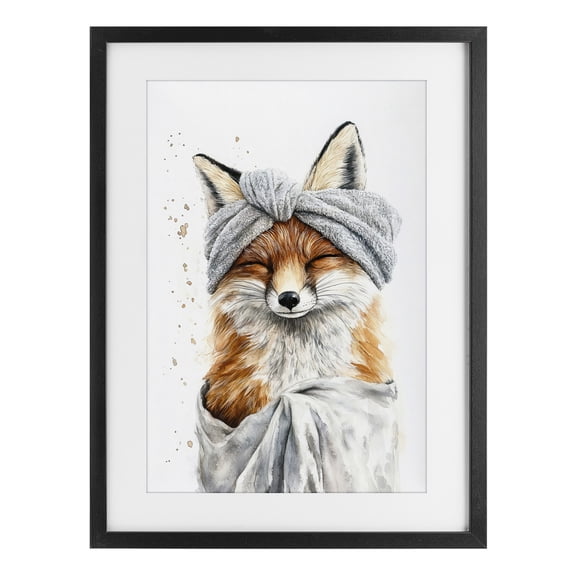 Stupell Industries Bathroom Fox Wrapped in Towel Black Framed Print Under Glass, design by Tina LeCour