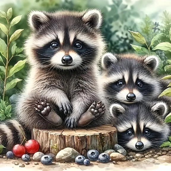 BYGFHLYW Diamond Art Painting Kits for Adults,Raccoon 5D Diamond Painting Dots Art Kits for Adults Beginner, DIY Full Round Gem Crystal Art Paint by Diamond, Home Wall Decor 14x 14 in