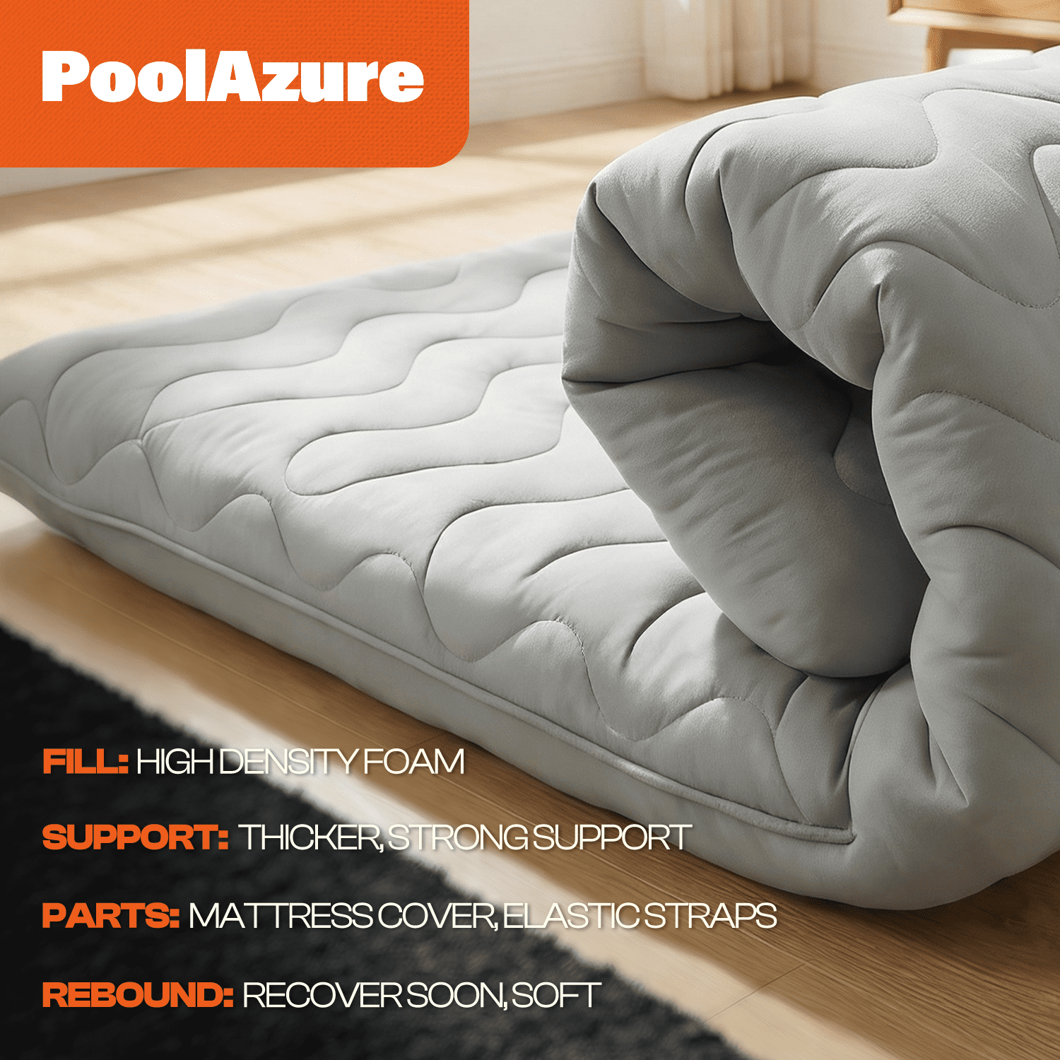 Japanese Floor Mattress Futon - 3.5" Extra Firm Foldable Tatami Mat, 5-Layer Support with High-Density Foam Portable Floor Bed for Guest, Dorm, Kids Room & Camping Grey Twin
