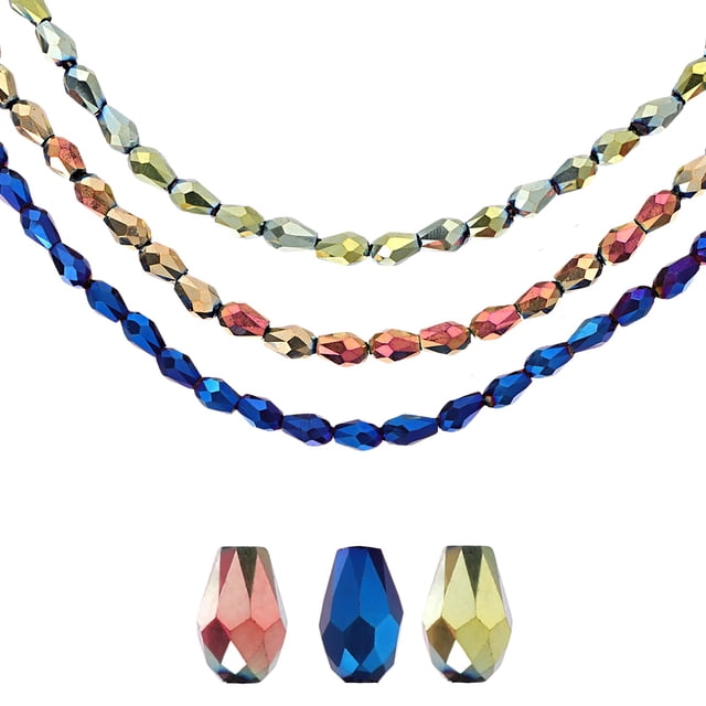 Uxcell 285 PCS cuentas de cristal en forma de lágrima, cuentas de cristal facetadas con agujero vertical de 3x5mm para collar, pulsera, fabricación de joyas DIY, Púrpura Brillante/AB Azul/AB Verde