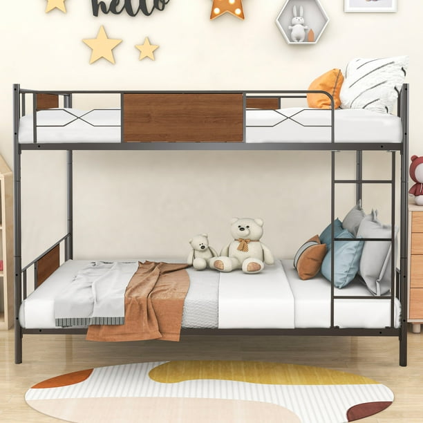 Full Size Metal Bunk Beds, Heavy Duty Metal Full Bunk Bed Frame with Safety Guardrail and Ladder