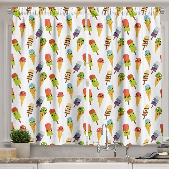Ambesonne Ice Cream Kitchen Curtains, Colorful Yummy, 55"x39", Multicolor