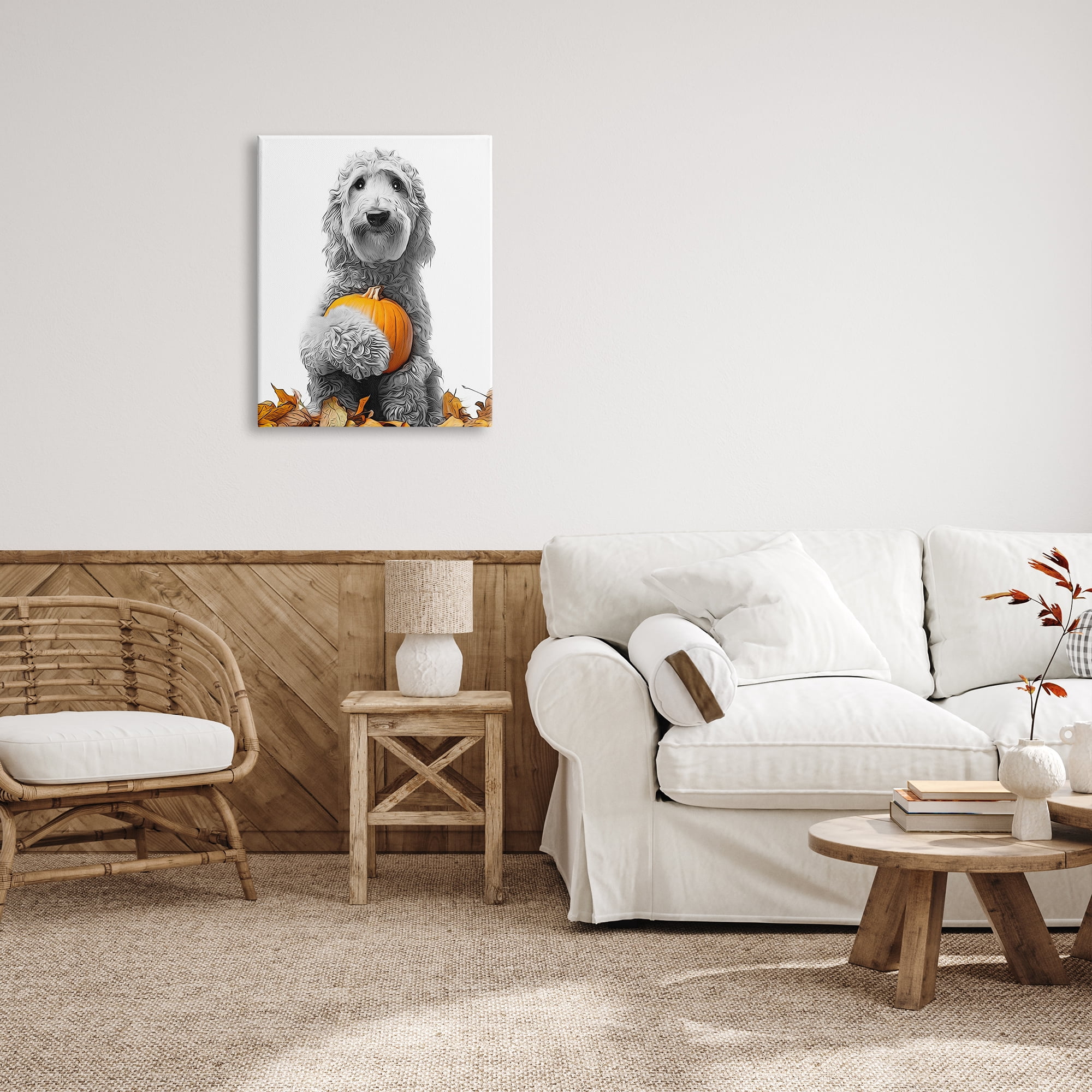 Stupell Industries Dog & Autumn Leaves Holiday Painting Gallery Wrapped Canvas Art Print Wall Art, 24 x 30