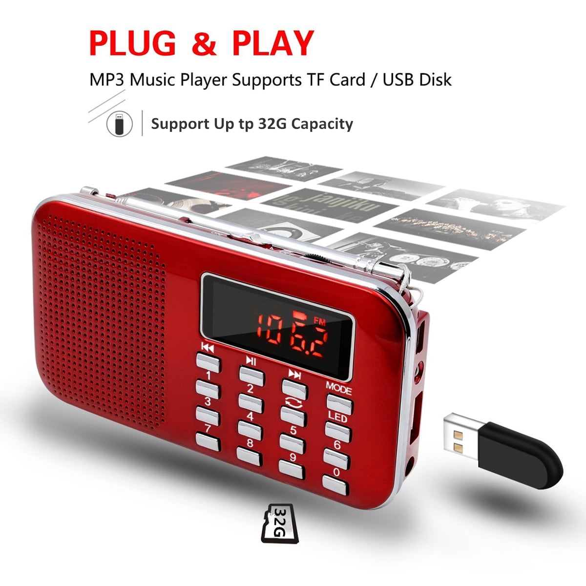 Mini Portable FM Radio Digital Stereo Speaker MP3 Audio Music Player USB/AUX/TF 