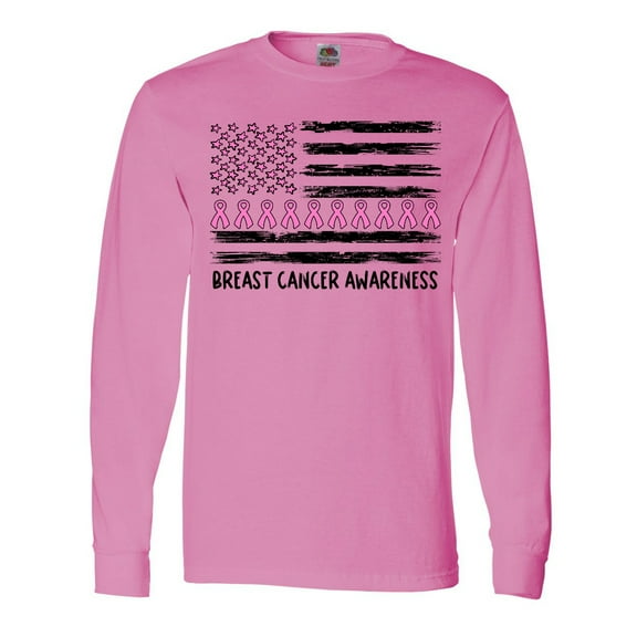 Inktastic Breast Cancer Awareness Pink Ribbons and Flag Long Sleeve T-Shirt