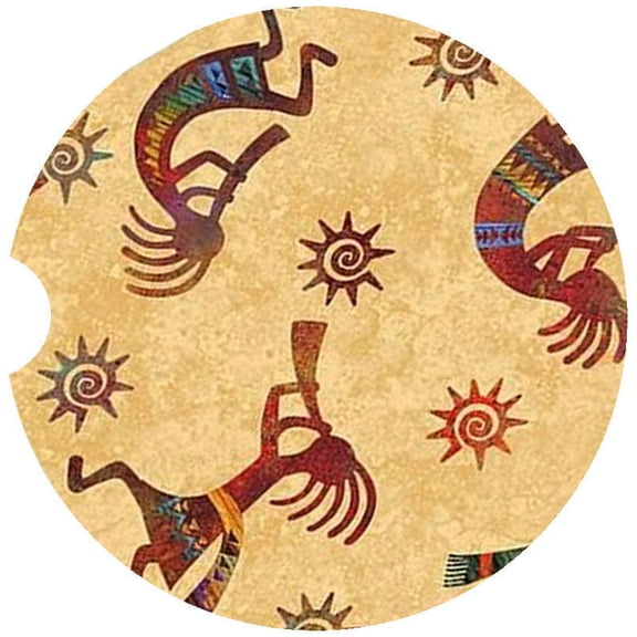 Kokopelli Car Coaster, Absorbent Stoneware Car Cup Holder Coaster, Set of 2