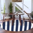 thumbnail image 4 of Navy Blue Striped Large Area Rugs for Bedroom Living Room, Soft Non Slip Carpet Bedside Rug, Modern Farmhouse Blue White Stripes Round Floor Cover Kitchen Accent Rug 6' for Dining Room/Office, 4 of 9