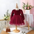 thumbnail image 3 of IBTOM CASTLE Toddler Baby Girls Velvet Tutu Dress Long Sleeve Square Neck Fall Winter Princess Christmas Birthday Party Wedding Dresses 18-24 Months Wine Red, 3 of 9