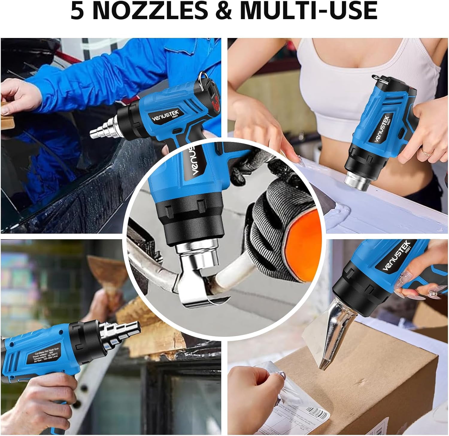 20V Cordless Heat Gun with 2 x 4.0Ah Batteries (122℉–1022℉) Fast-Heating Hot Air Gun Kit with Screen Display Variable Temperature Wind Speed, Portable Heat Gun for Shrink Tubing Vinyl Wrap