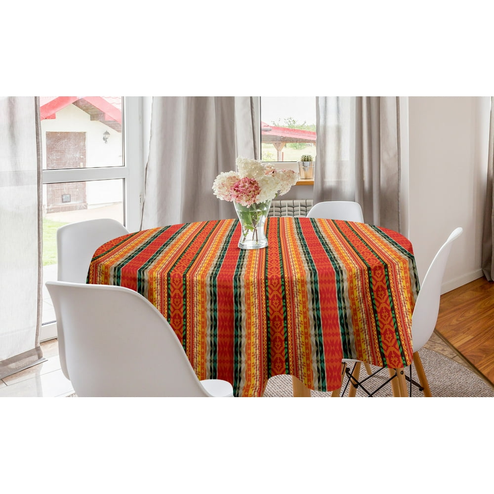 Ethnic Round Tablecloth, Peruvian Traditional Funky Pattern Mexican
