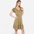 thumbnail image 3 of Women's Ruffle Sleeve V-Neck Dress with Tiered Hem and Relaxed Fit - X Large, Khaki, 3 of 7