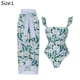thumbnail image 2 of Traje de baño vintage de dos piezas para mujer Monokini con control de barriga Bikini Longuette Trajes de baño Tankini Set - Hoja verde, 2 of 5