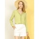 thumbnail image 3 of Blusa Casual Allegra K Cuello V Encaje Patchwork Mujer Verde S, 3 of 6